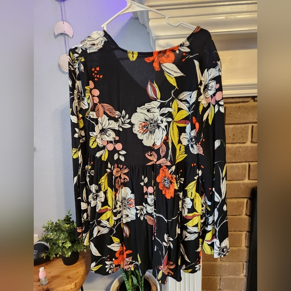 Free People Bella Floral Print V Neck Bell Sleeve Tunic Top Dress XS - Picture 8 of 10